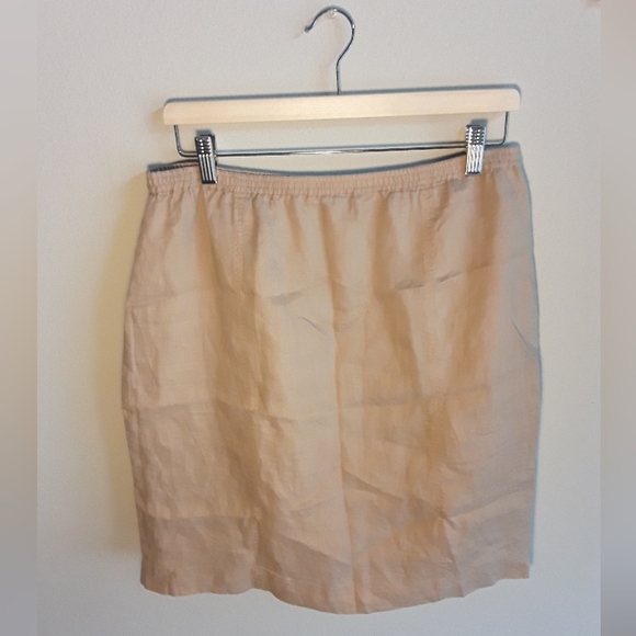 Allison Taylor 100% Linen Skirt Women's Tan Beige Cream Classic Pencil Midi - Picture 2 of 4
